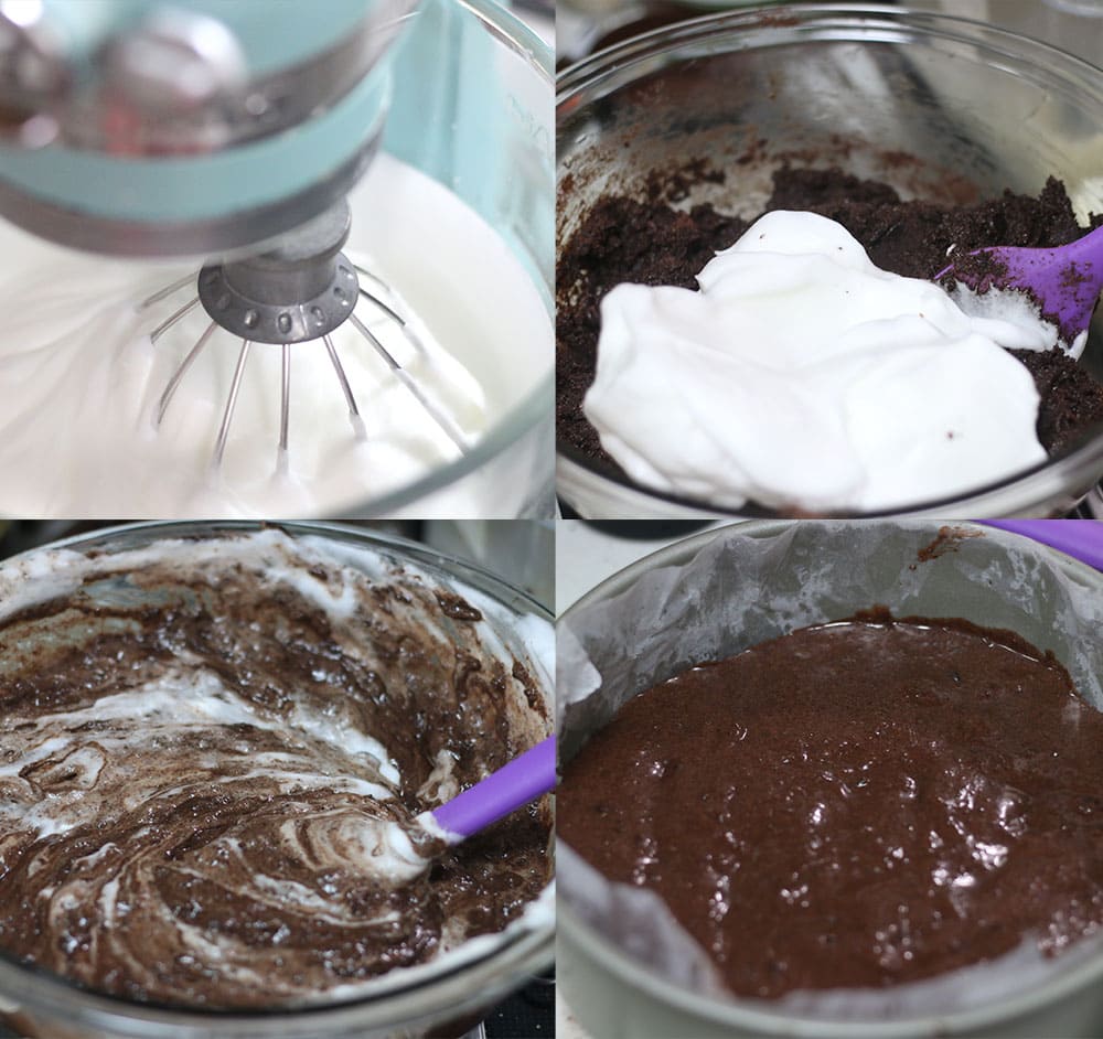 キルシュトルテの作り方です。メレンゲを作って、ケーキの生地に混ぜ合わせます。